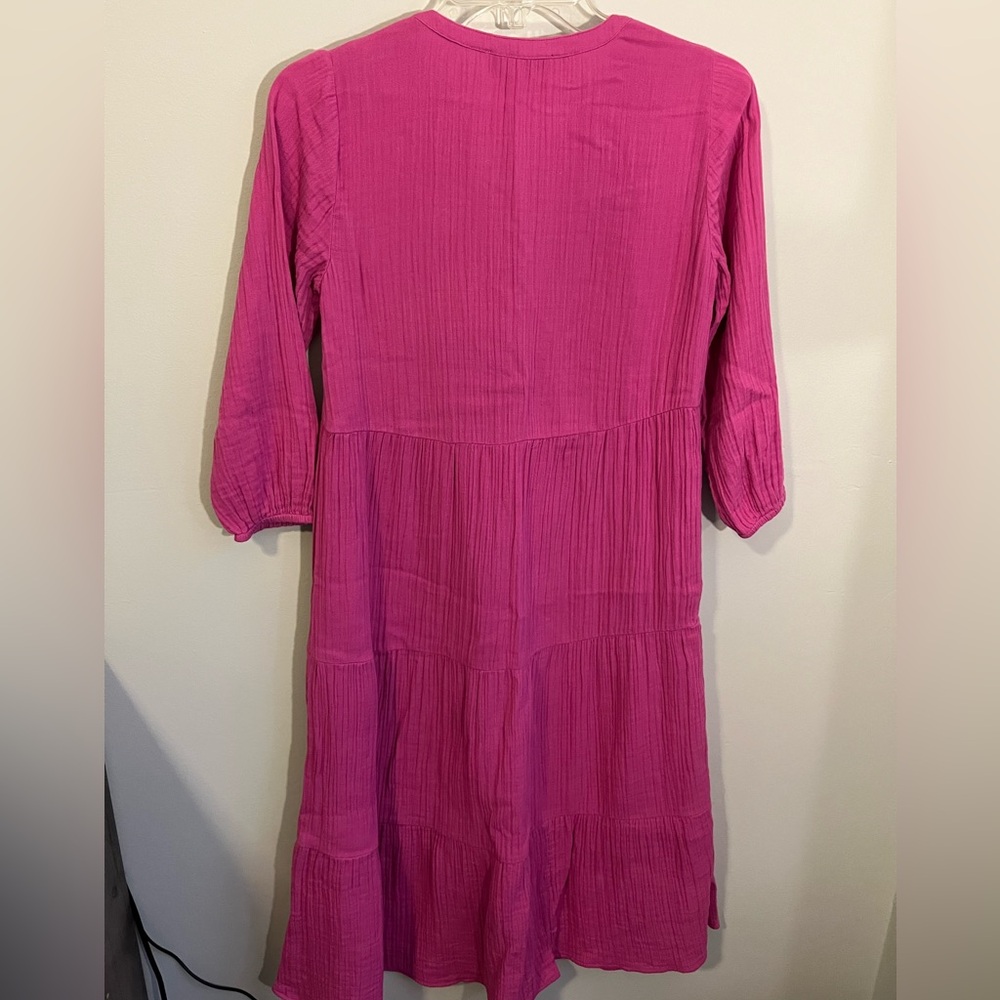 LOFT Bright Fuchsia Tiered Midi Dress - Picture 6 of 7